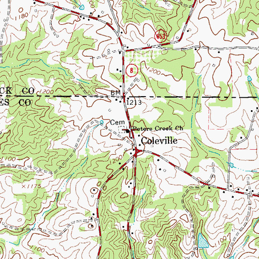 Topographic Map of Peters Creek Baptist Church, NC