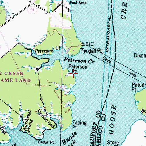 Topographic Map of Peterson Point, NC