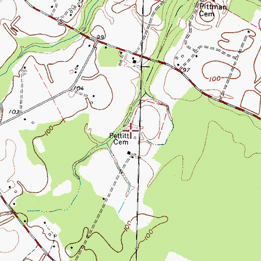 Topographic Map of Pettitt Cemetery, NC