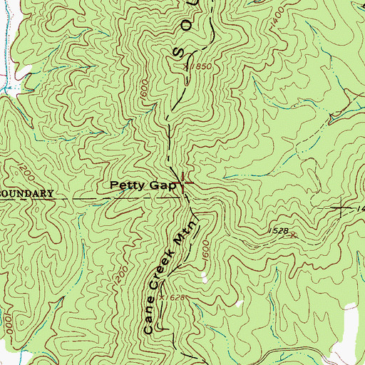 Topographic Map of Petty Gap, NC