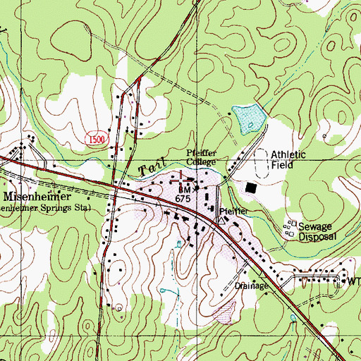 Topographic Map of Pfeiffer College, NC
