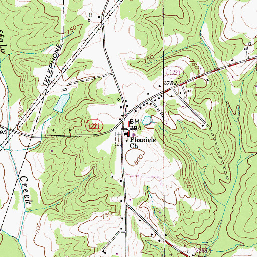 Topographic Map of Phaniels Church, NC