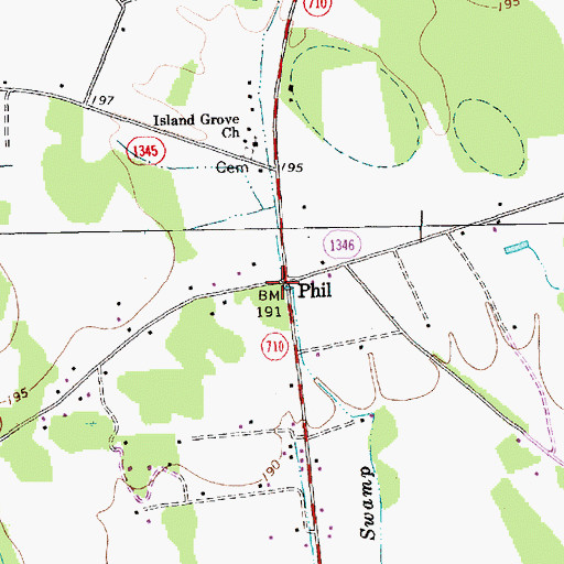 Topographic Map of Phil, NC