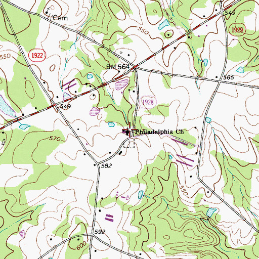 Topographic Map of Philadelphia Church, NC