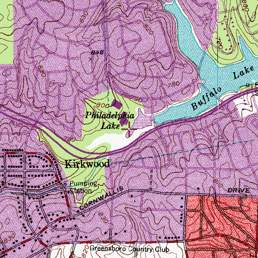 Topographic Map of Philadelphia Lake, NC