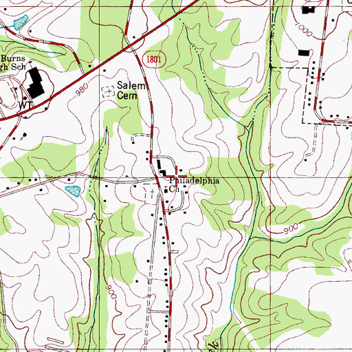 Topographic Map of Philadelphia School, NC