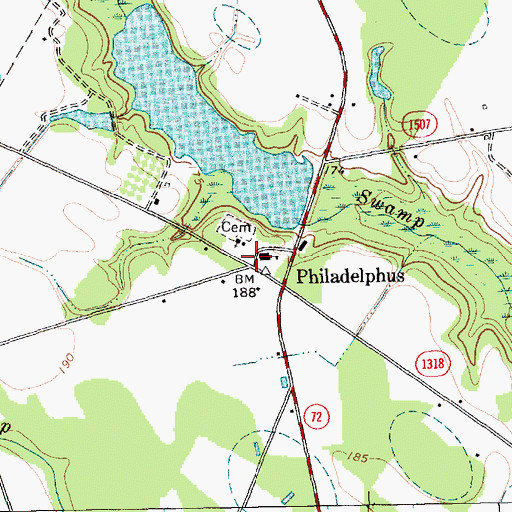 Topographic Map of Philadelphus, NC