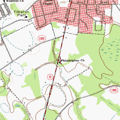 Topographic Map of Philadelphus Church, NC