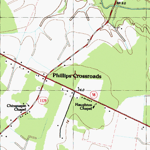 Topographic Map of Phillips Crossroads, NC