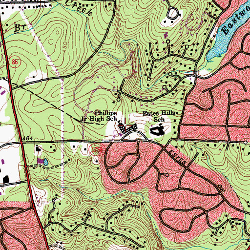 Topographic Map of Phillips Junior High School, NC
