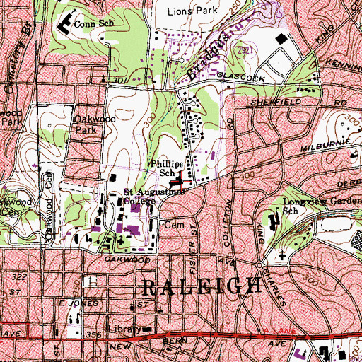 Topographic Map of Phillips School, NC
