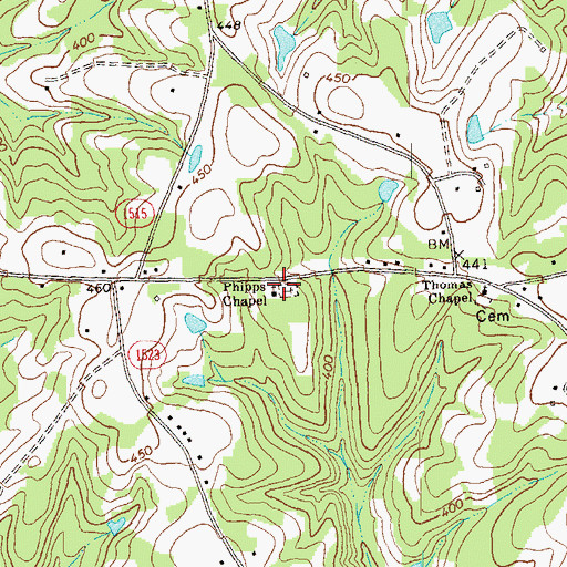 Topographic Map of Phipps Chapel, NC
