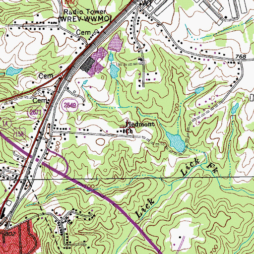 Topographic Map of Piedmont Baptist Church, NC
