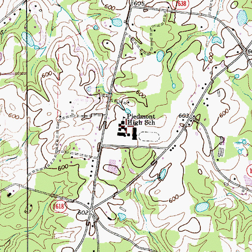 Topographic Map of Piedmont High School, NC