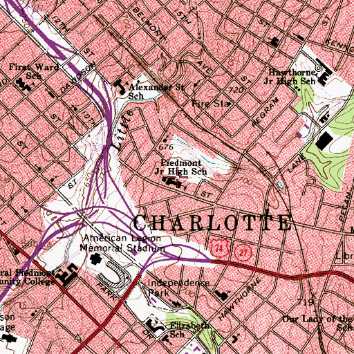 Topographic Map of Piedmont Open IB Middle School, NC