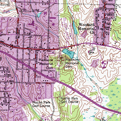 Topographic Map of Piedmont Memorial Cemetery, NC
