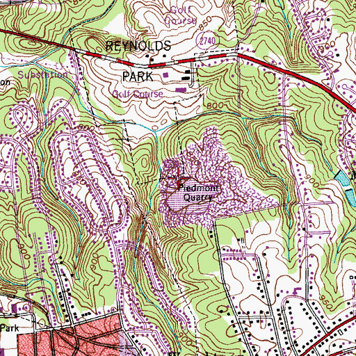 Topographic Map of Piedmont Quarry, NC