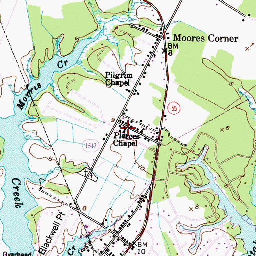Topographic Map of Pierces Chapel, NC