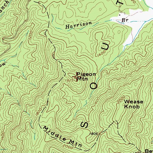 Topographic Map of Pigeon Mountain, NC