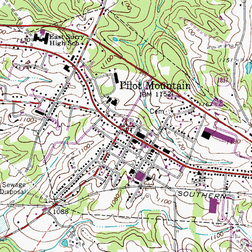 Topographic Map of Pilot Mountain, NC
