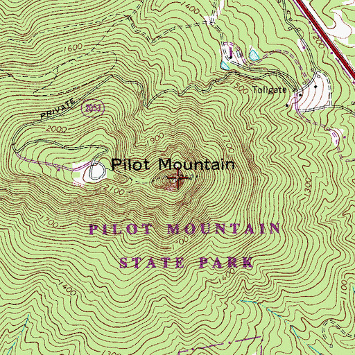 Topographic Map of Pilot Mountain, NC