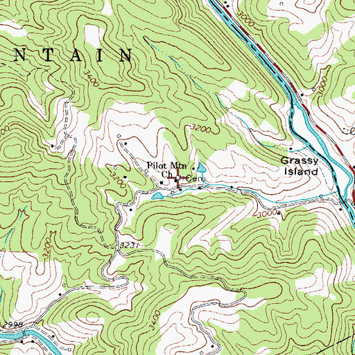 Topographic Map of Pilot Mountain Church, NC