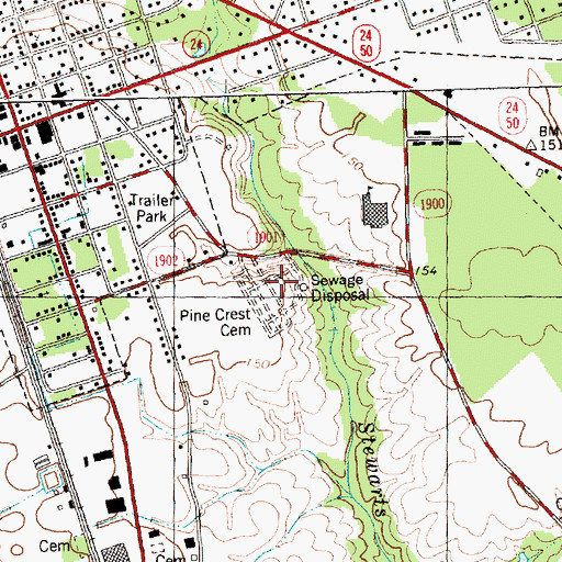 Topographic Map of Pine Crest Cemetery, NC