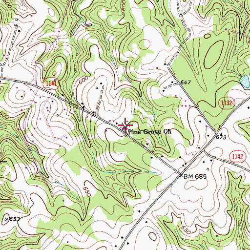 Topographic Map of Pine Grove Church, NC