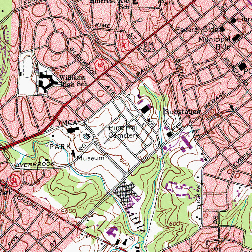 Topographic Map of Pine Hill Cemetery, NC