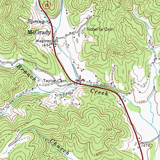 Topographic Map of Pine Mountain Branch, NC