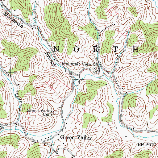 Topographic Map of Pine Mountain Branch, NC