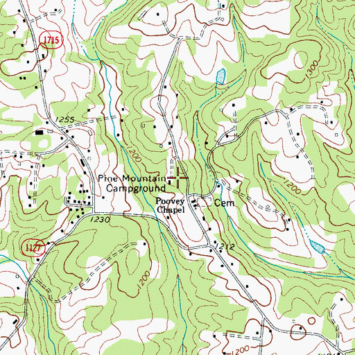 Topographic Map of Pine Mountain Campground, NC