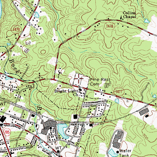 Topographic Map of Pine Rest Cemetery, NC
