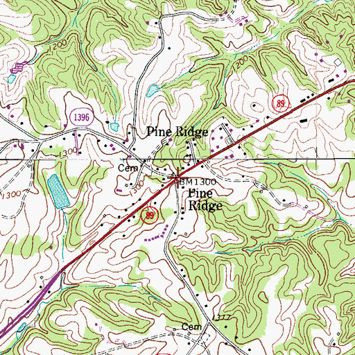 Topographic Map of Pine Ridge, NC