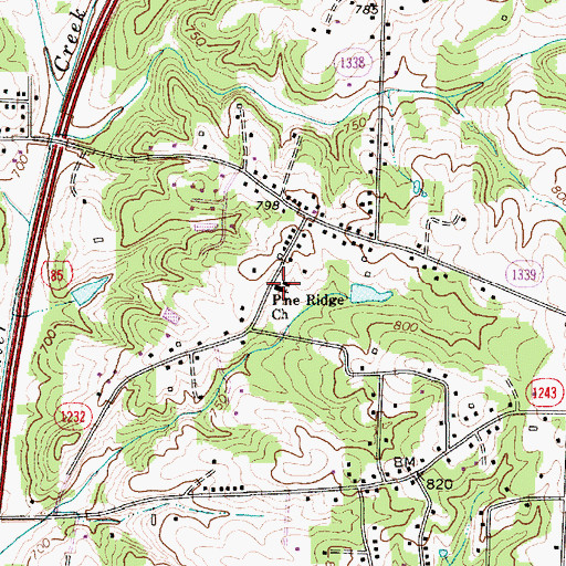Topographic Map of Pine Ridge Church, NC
