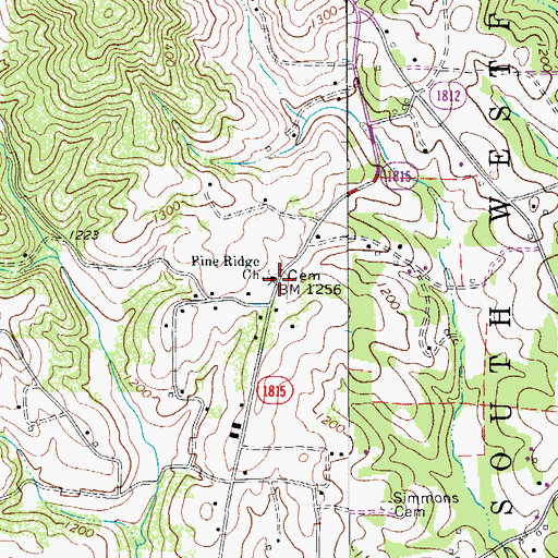 Topographic Map of Pine Ridge Baptist Church, NC