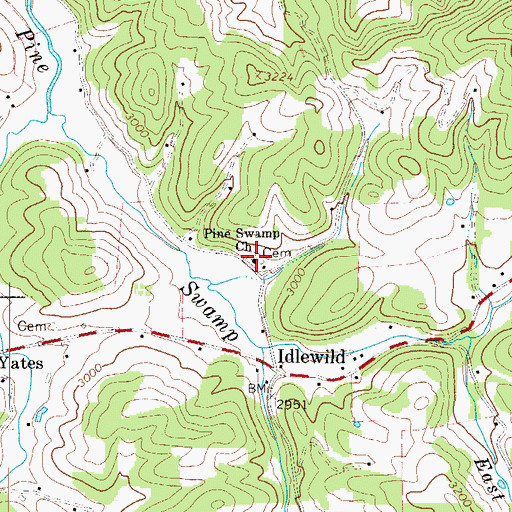 Topographic Map of Pine Swamp Church, NC
