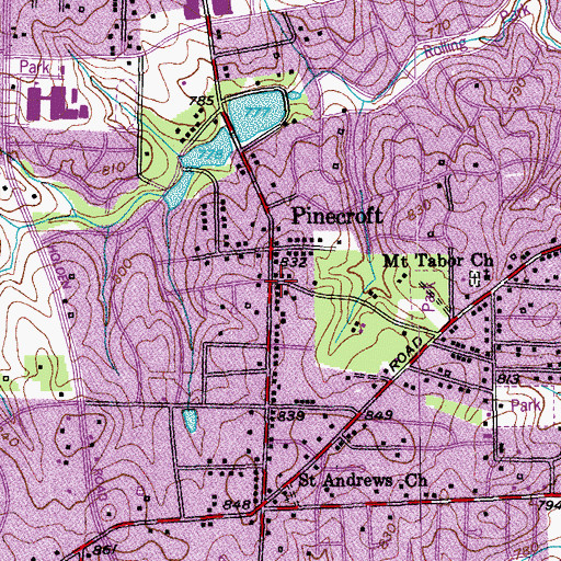 Topographic Map of Pinecroft, NC