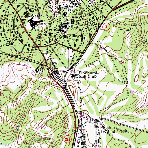 Topographic Map of Pinehurst Golf Club, NC