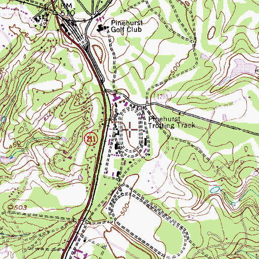 Topographic Map of Pinehurst Trotting Track, NC