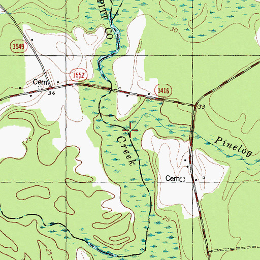 Topographic Map of Pinelog Branch, NC