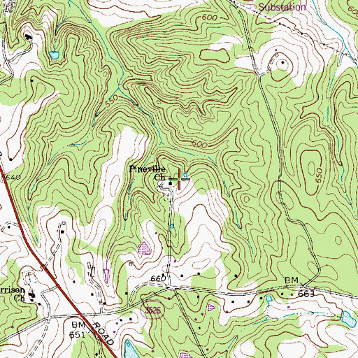 Topographic Map of Pineville Church, NC