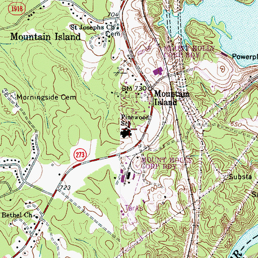 Topographic Map of Pinewood School, NC