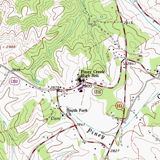 Topographic Map of Piney Creek High School, NC