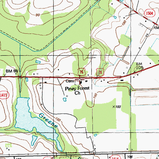 Topographic Map of Piney Forest Church, NC