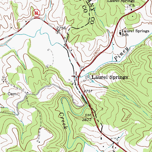 Topographic Map of Piney Fork, NC