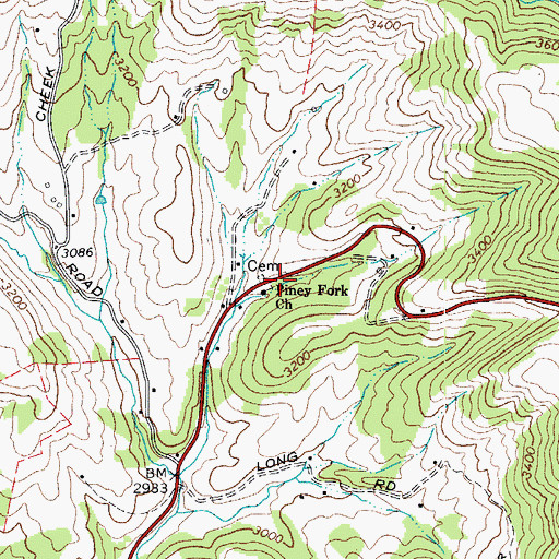 Topographic Map of Pine Fork Missionary Baptist Church, NC
