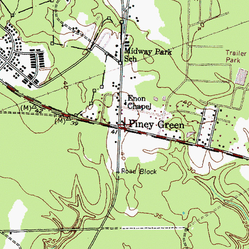 Topographic Map of Piney Green, NC