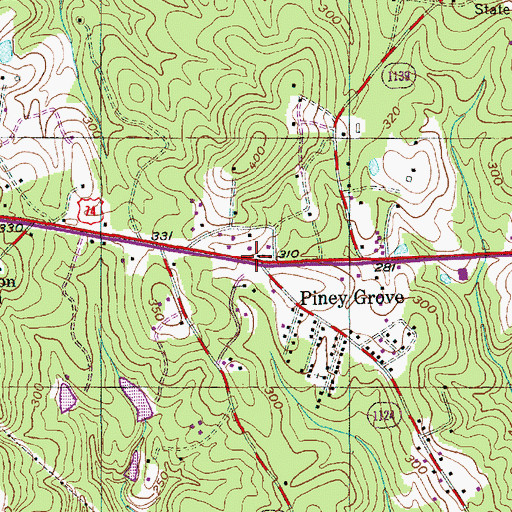 Topographic Map of Piney Grove, NC