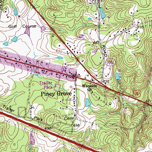 Topographic Map of Piney Grove, NC